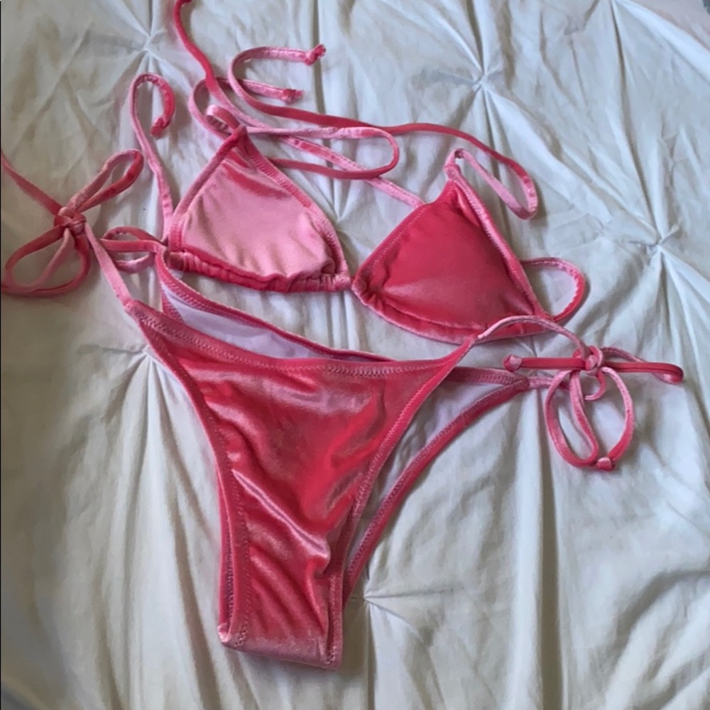 Pink velvet bikini
